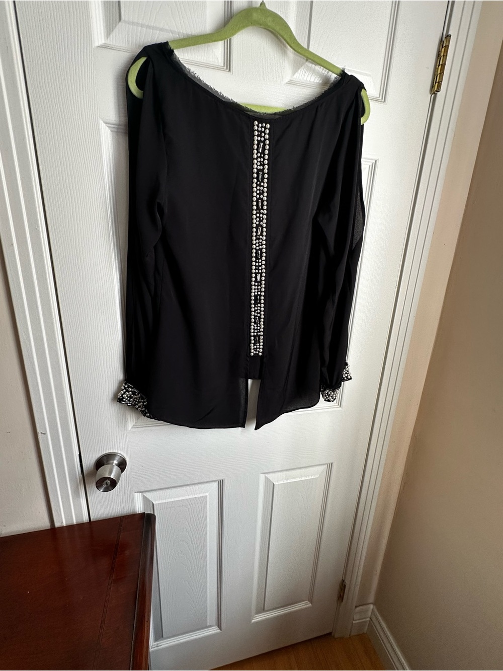 Guess Black Cold-Shoulder Blouse with Rhinestone Trim
